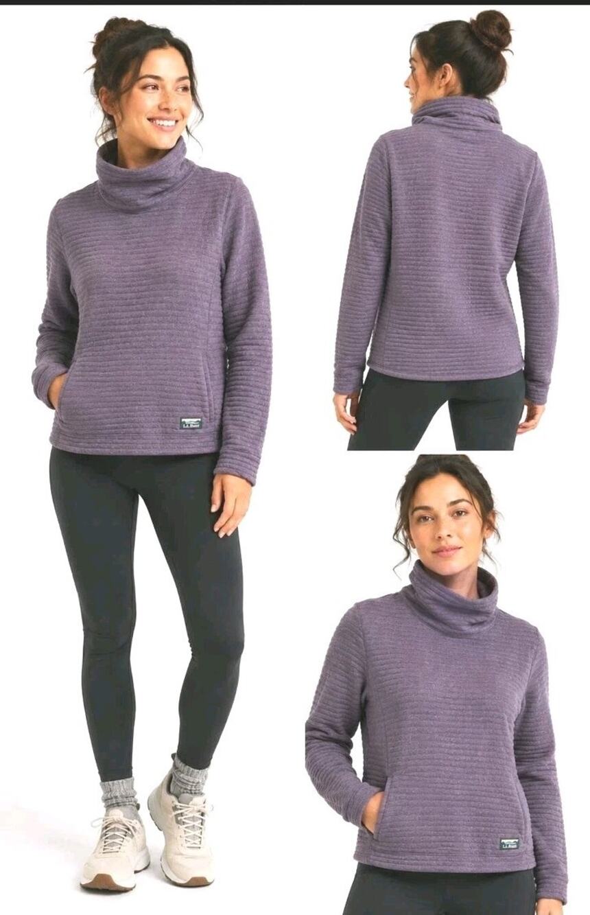 LL Bean Airlight Knit Funnel Neck Pullover Purple Heather Sweatshirt Sz Small